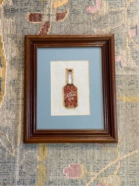 Sazerac Whiskey Bottle Needlepoint Framed Handmade Bar Cart Art 8x10 New Orleans